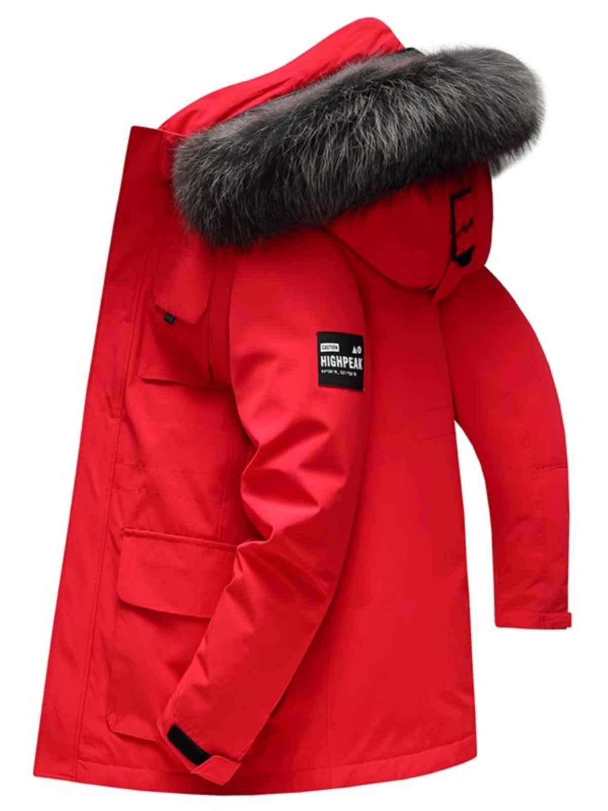 蛇年本命年红色外套男冬季中长款羽绒服加厚工装休闲派克服大毛领