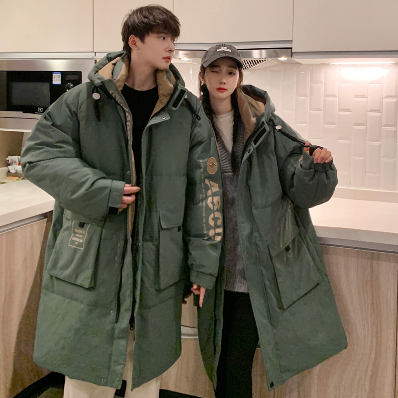 中长款羽绒服男女情侣冬季2023新款加厚保暖潮牌过膝连帽工装外套