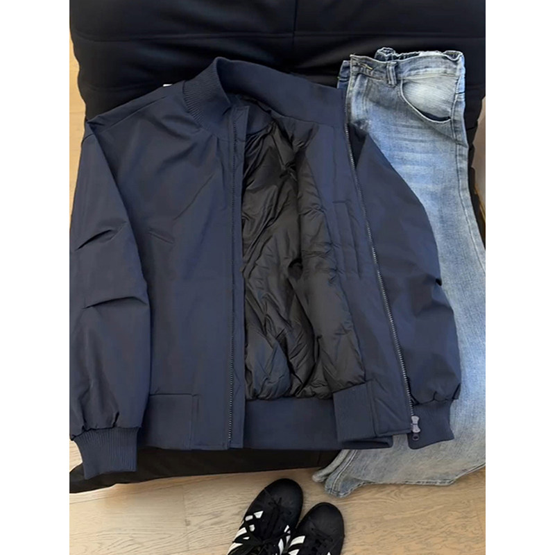 2025轻奢美式藏青色羽绒服男冬季廓形飞行员夹克加厚保暖短款棉服
