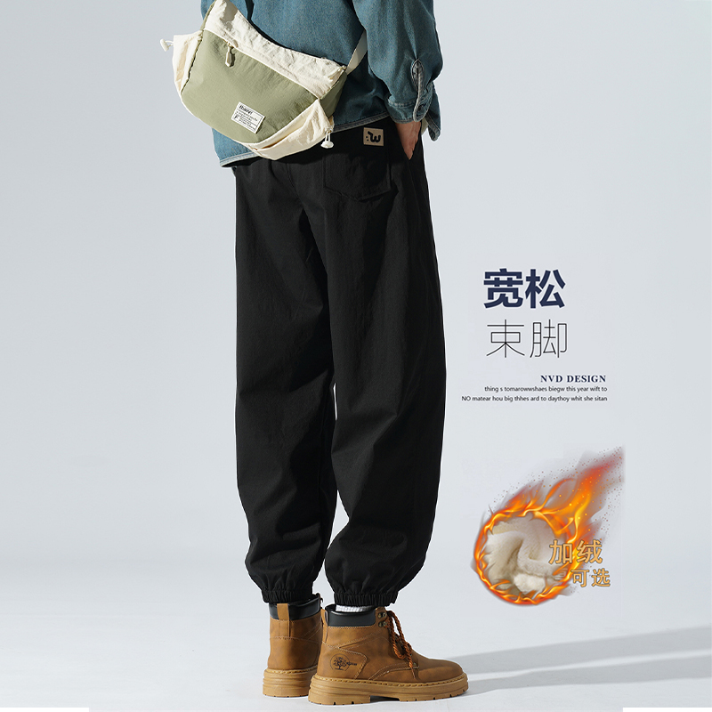 轻奢运动裤子男2025秋冬美式工装加绒裤子男生宽松大码束脚休闲裤