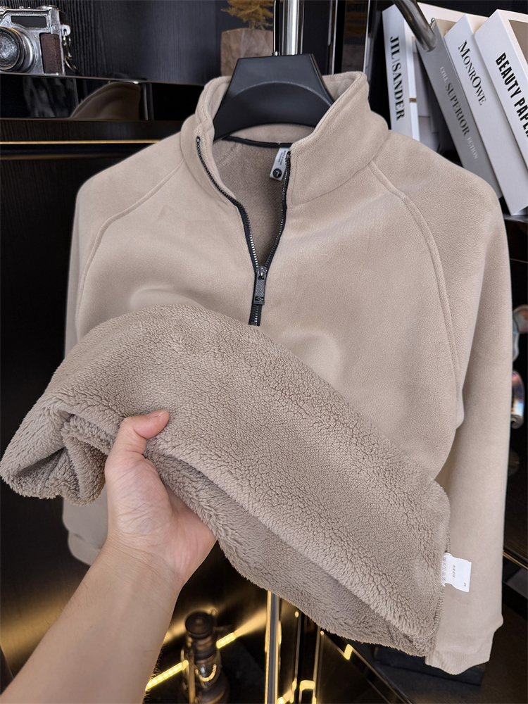 2025新款奥粒绒男士半拉炼卫衣加绒特厚半立领打底衫保暖抓绒上衣