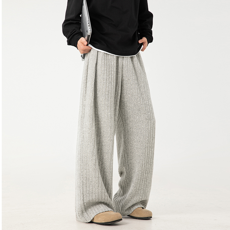 2025轻奢老钱风复古条纹卫裤男士秋冬新款保暖休闲宽松直筒运动裤