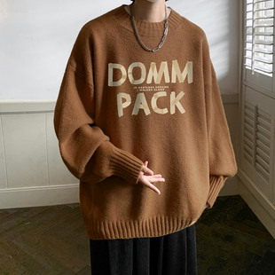 美式复古毛衣男士秋冬季羊绒衫宽松慵懒风大码潮牌线衣针织衫外套