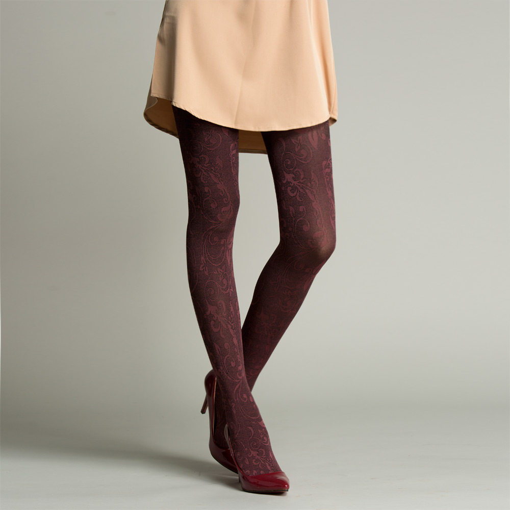 hups 和璞/和朴 120d复古紫露草提花防勾丝防脱散厚天鹅绒连裤袜