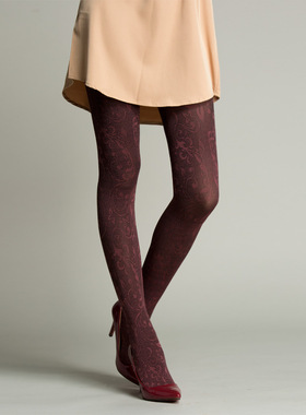 HUPS 和璞/和朴 120D复古紫露草提花防勾丝防脱散厚天鹅绒连裤袜