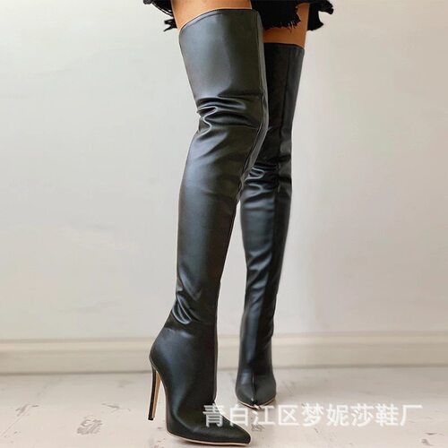wish速卖通外贸新款欧美风过膝大码高跟鞋女靴细高跟拉链长靴跨境