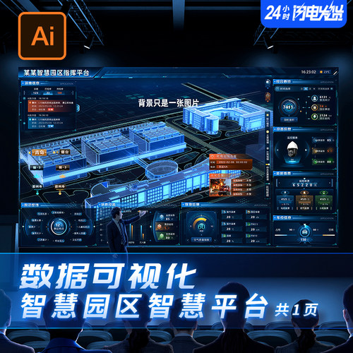 数据可视化大屏科技智慧园区指挥平台Ai矢量格式组件1张放大不糊