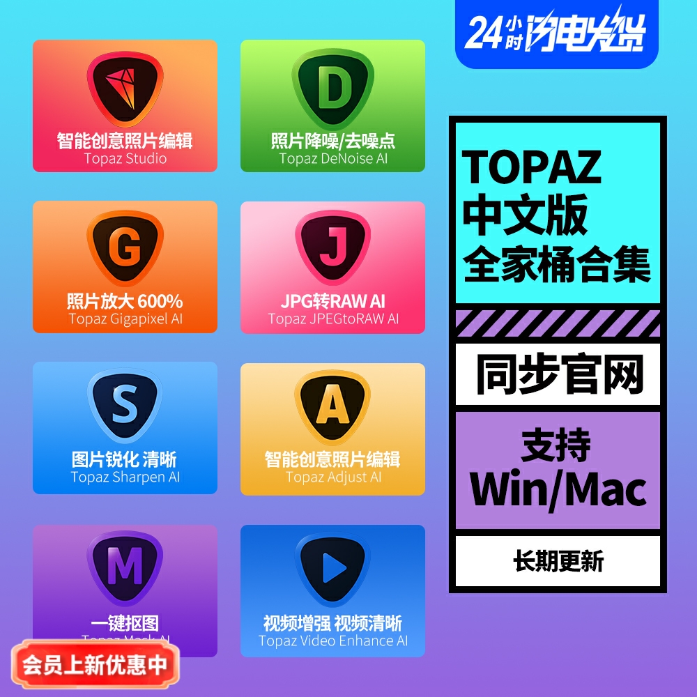 TopazAI全家桶中文汉化版抠图图片放大视频画质修复降噪滤镜锐化