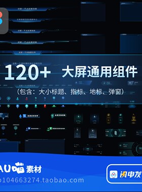 figma格式可视化大屏大小标题指标翻牌器指标弹窗通用组件库120+