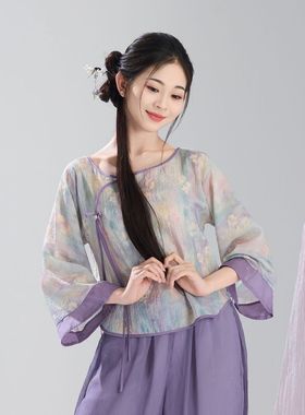 古典舞蹈服女飘逸新款印花身韵纱衣练功服中式女团民族舞表演出服