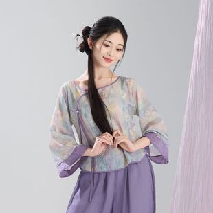 古典舞蹈服女飘逸新款 女团民族舞表演出服 印花身韵纱衣练功服中式