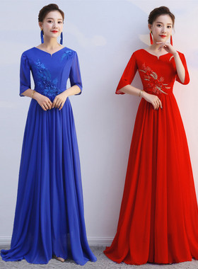 中老年合唱团大合唱演出服女长裙新款成人合唱服优雅显瘦主持礼服