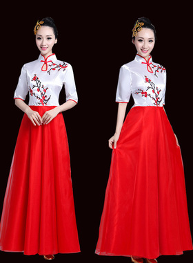 2021新款初中生高中大学生合唱团诗歌朗诵歌咏比赛演出服女长裙红
