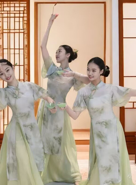 古典舞蹈服女飘逸新中式旗袍国风身韵纱衣练功形体基训舞台演出服