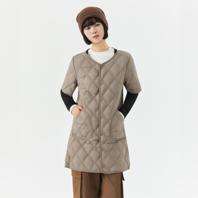 短袖中长棉服马甲女秋冬保暖坎肩