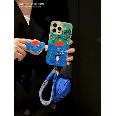 油画涂鸦玫红适用iphone16promax