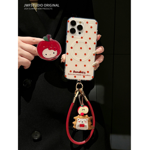 日韩酒红波点kt猫磁吸苹果16promax手机壳iphone17promax新款毛绒挂坠14promax支架16pro女12双面15透明适用