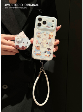 可爱西高地雪人磁吸支架适用iphone17promax斜挎秋冬蓝色苹果14手机壳15pro新款16pro女13二合一17pm趣味软套