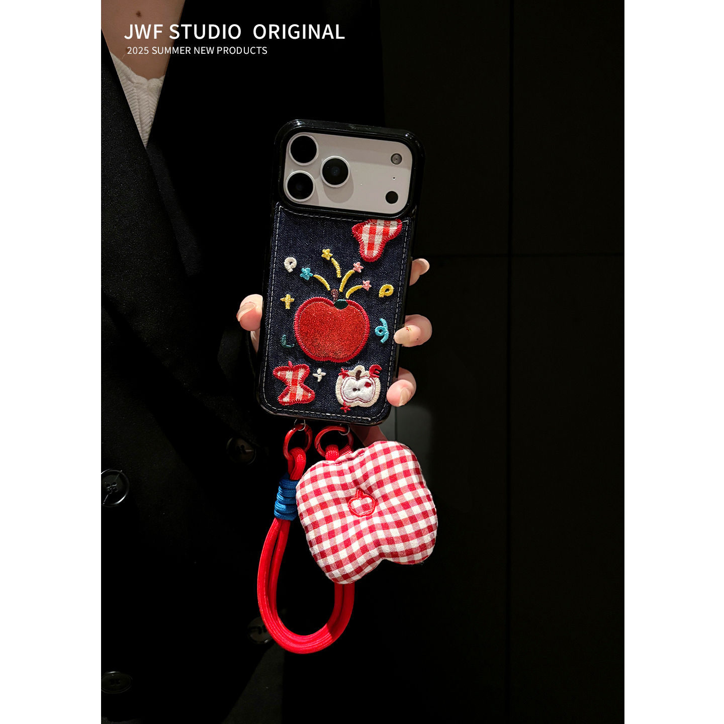 苹果17promax刺绣苹果牛仔保护套