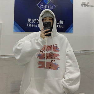 2025春季新款袋鼠兜情侣印花连帽套头港风卫衣男VE001-P4058图片