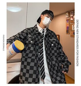 2025秋季新款港风刺绣格子牛仔夹克外套男JK540-P65图片