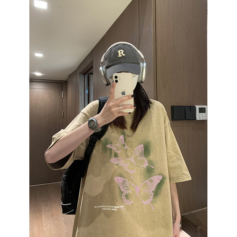 2025夏季女士学生t恤宽松短袖男港风水洗短袖男XS006-P3558图片
