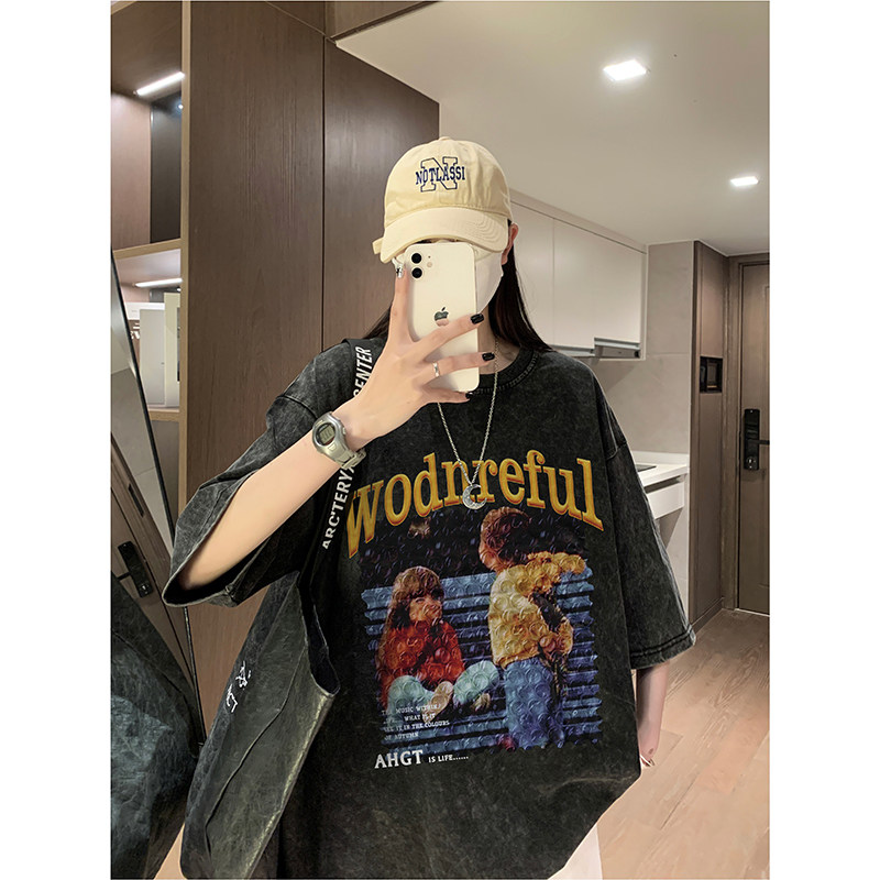 2025夏季男士宽松纯棉潮流港风短袖水洗短袖男XS008-P3558，男装T恤，星座912-1（原星座914-5）