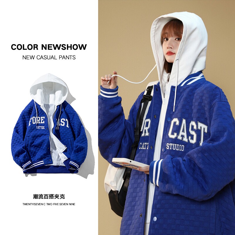 2025秋季港风中性风高品质刺绣假两件棒球服JK272-P105138，女装职业装，星座912-1（原星座914-5）