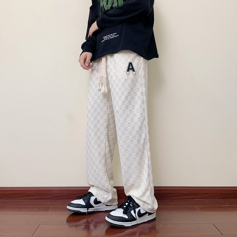 2025秋季港风新款棋盘格休闲长裤卫裤男拖地裤CK628-P45,男装休闲裤,星座912-1（原星座914-5）