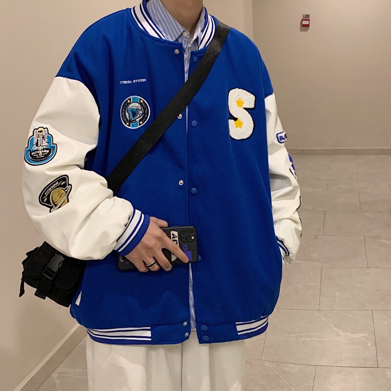 2025春季新款港风棒球服克莱因蓝情侣夹克外套男JK520-P85108,男装夹克,星座912-1（原星座914-5）