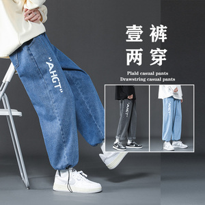 春秋新款港风大码印花抽绳牛仔裤男NZ323-P4058图片