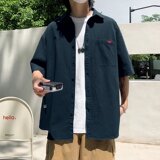 2025夏季港风纯色贴标情侣学生衬衣男原宿风格CS004-P3048，男装衬衫，星座912-1（原星座914-5）