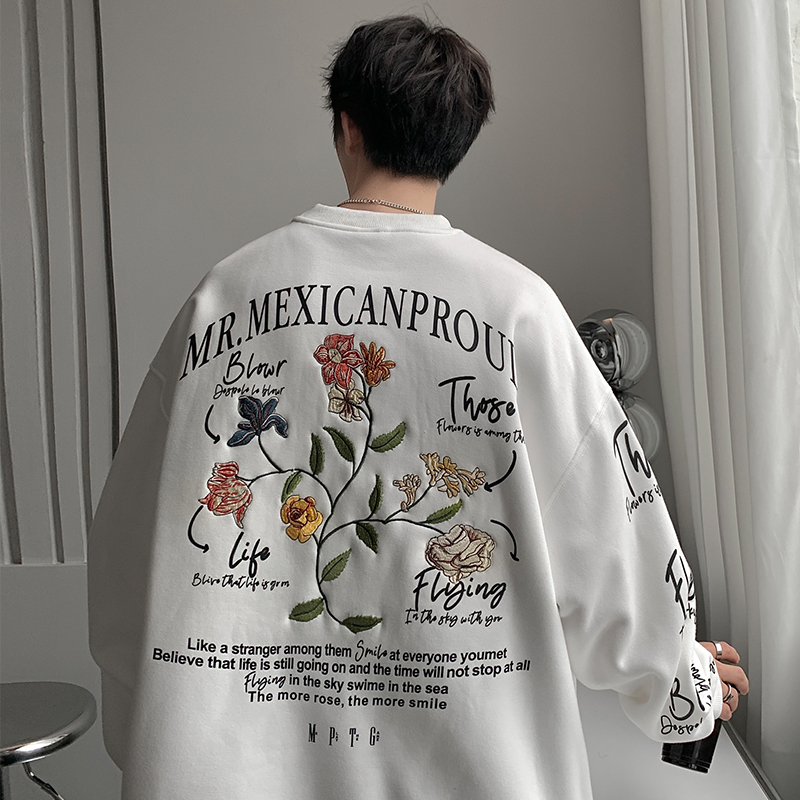 春季港风刺绣印花情侣学生圆领卫衣男VE010-P60控价78，男装卫衣，星座912-1（原星座914-5）