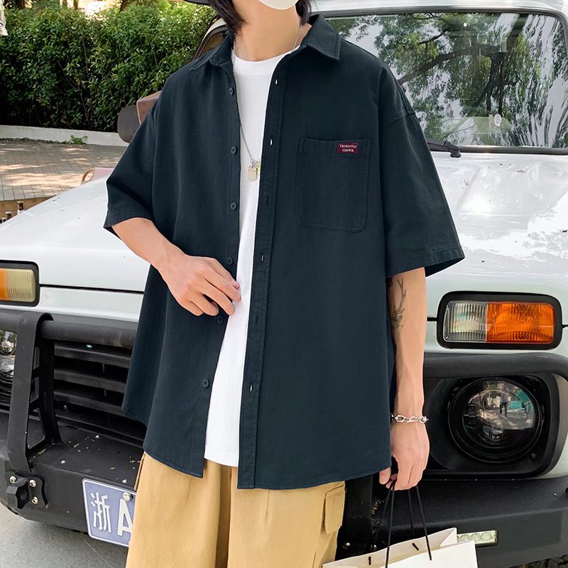 2025夏季港风纯色贴标情侣学生衬衣男原宿风CS004-P3048,男装衬衫,星座912-1（原星座914-5）