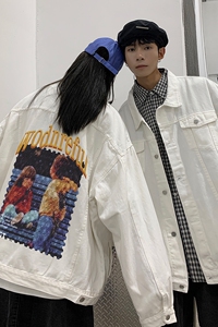2025春季印花夹克外套男港风情侣牛仔夹克JK552-P6588图片
