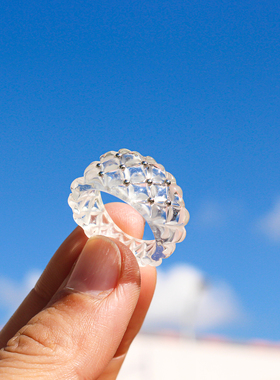 外贸饰品欧美风小众时髦菱格纹透明戒指女潮时尚编织纹理指环V304