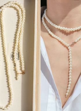 多佩戴方式法式优雅珍珠长款项链时尚多层叠戴毛衣链外贸饰品V322