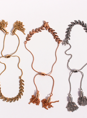 外贸饰品小众设计麦穗叶子极简手链女时尚抽拉可调节流苏手饰V45