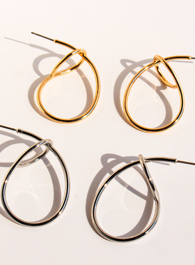 外贸饰品欧美小众极简线条扭结圆形耳环日常百搭时尚几何耳钉V318