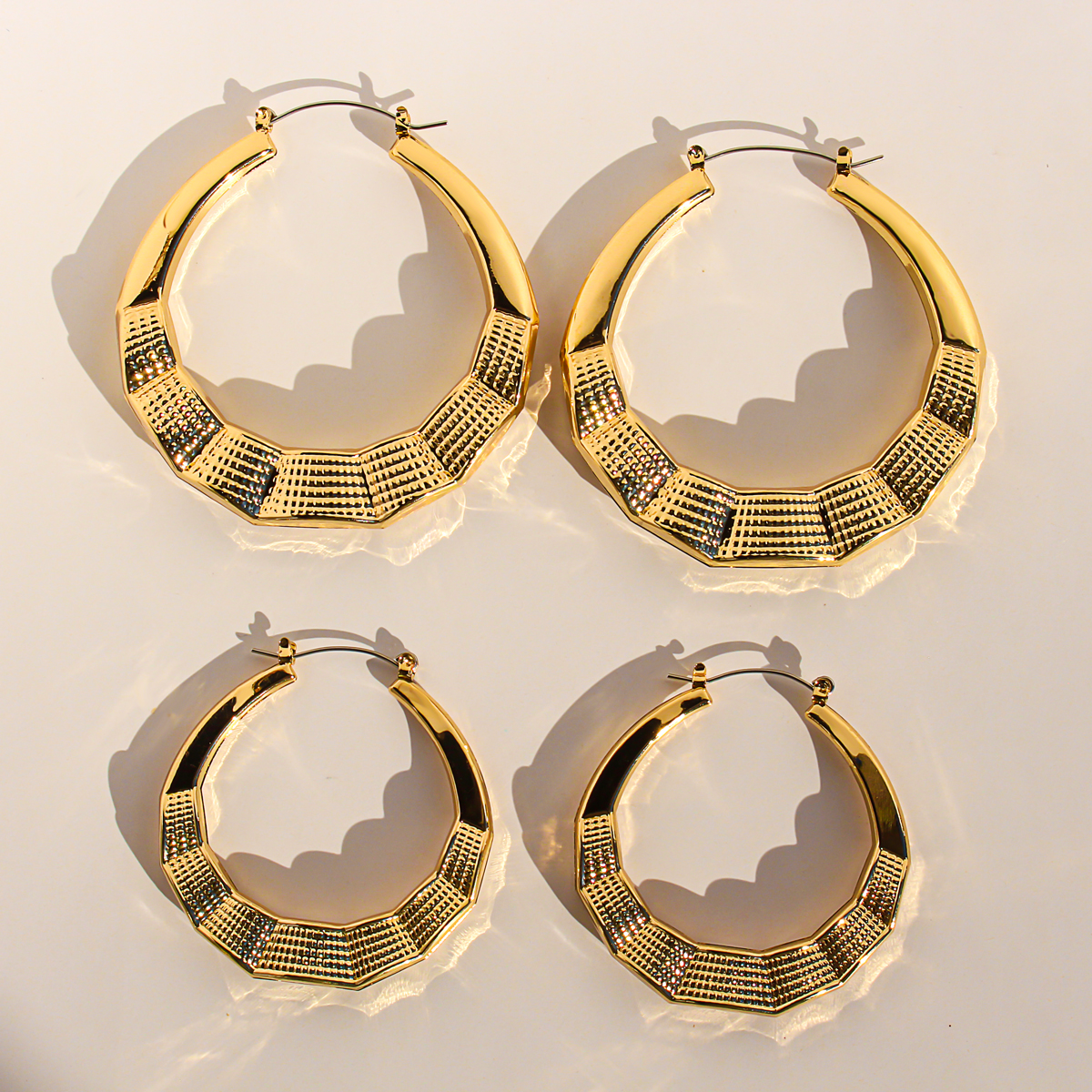 外贸饰品欧美金属风线条肌理感空心大耳圈时髦气质圆圈耳环潮V312