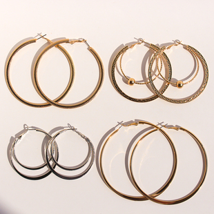 欧美夸张外贸饰品潮个性 双圆圈耳环素圈女V269 夸张金属大耳圈时尚