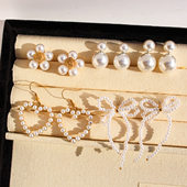 外贸饰品少量现货优雅气质珍珠蝴蝶结耳环女甜美花朵爱心耳坠V281