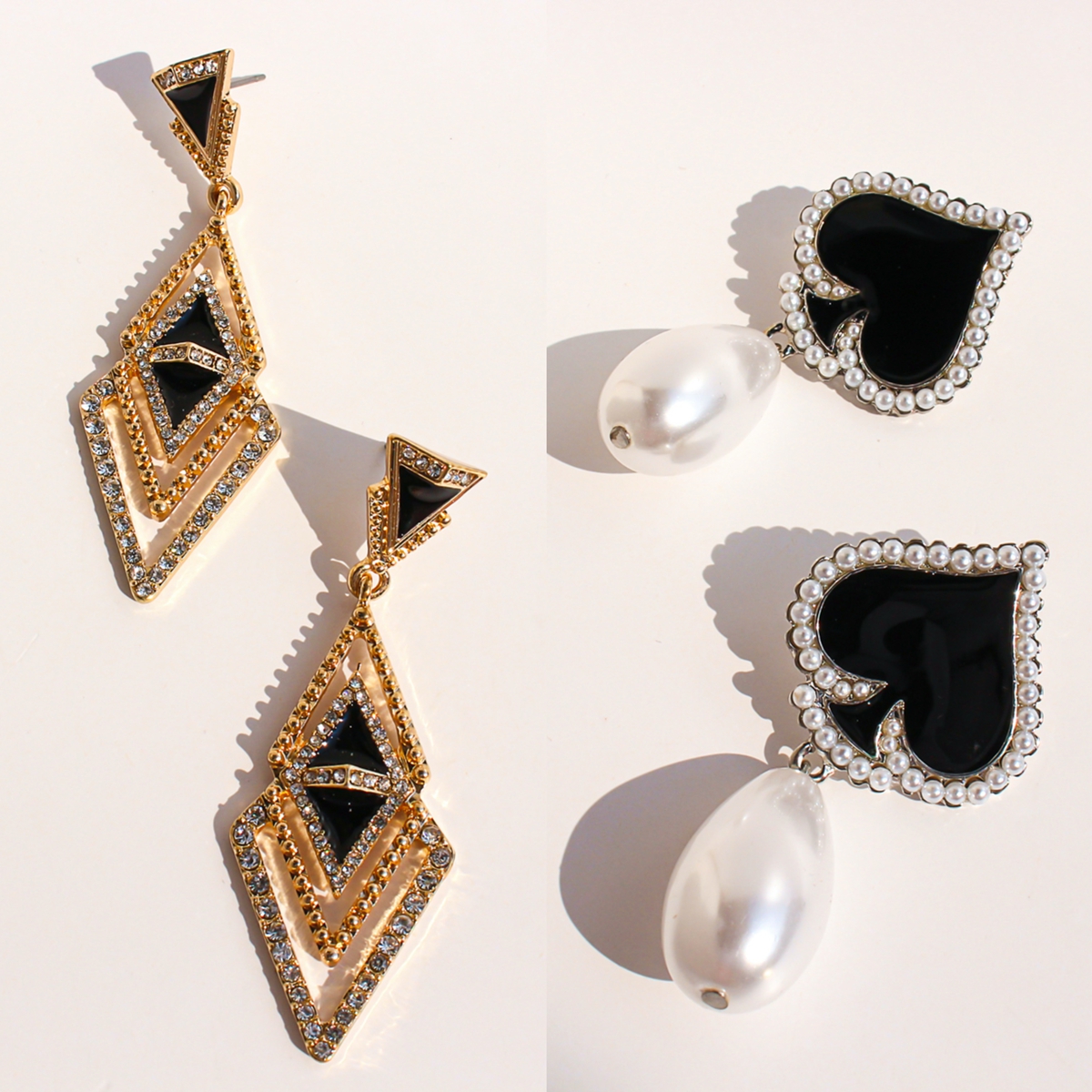 欧美轻奢高级黑色珐琅釉珍珠耳环