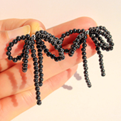 外贸饰品原单超值手工串珠流苏蝴蝶结珍珠耳环女甜美气质耳钉V340