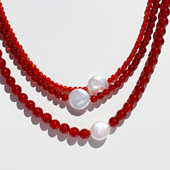 欧美法式 复古红玛瑙手工串珠项链女时髦高级巴洛克珍珠锁骨链B544
