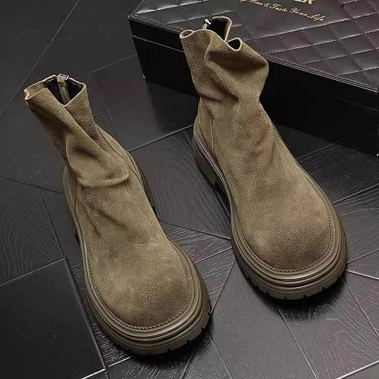 马丁靴男款2025秋冬新款英伦风厚底增高短靴男款复古机车工装靴子