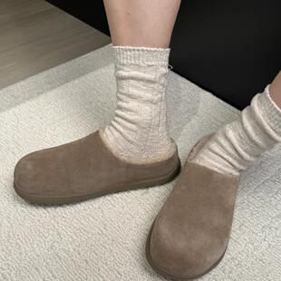 男款秋冬加绒小土豆雪地靴情侣鞋男保暖一脚蹬半拖棉鞋外穿勃肯鞋