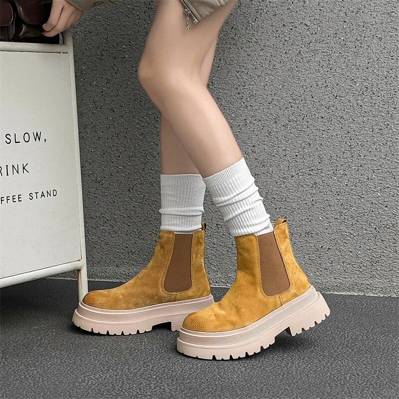 切尔西靴男款厚底增高翻毛皮冬季加绒保暖复古休闲烟筒机车马丁靴