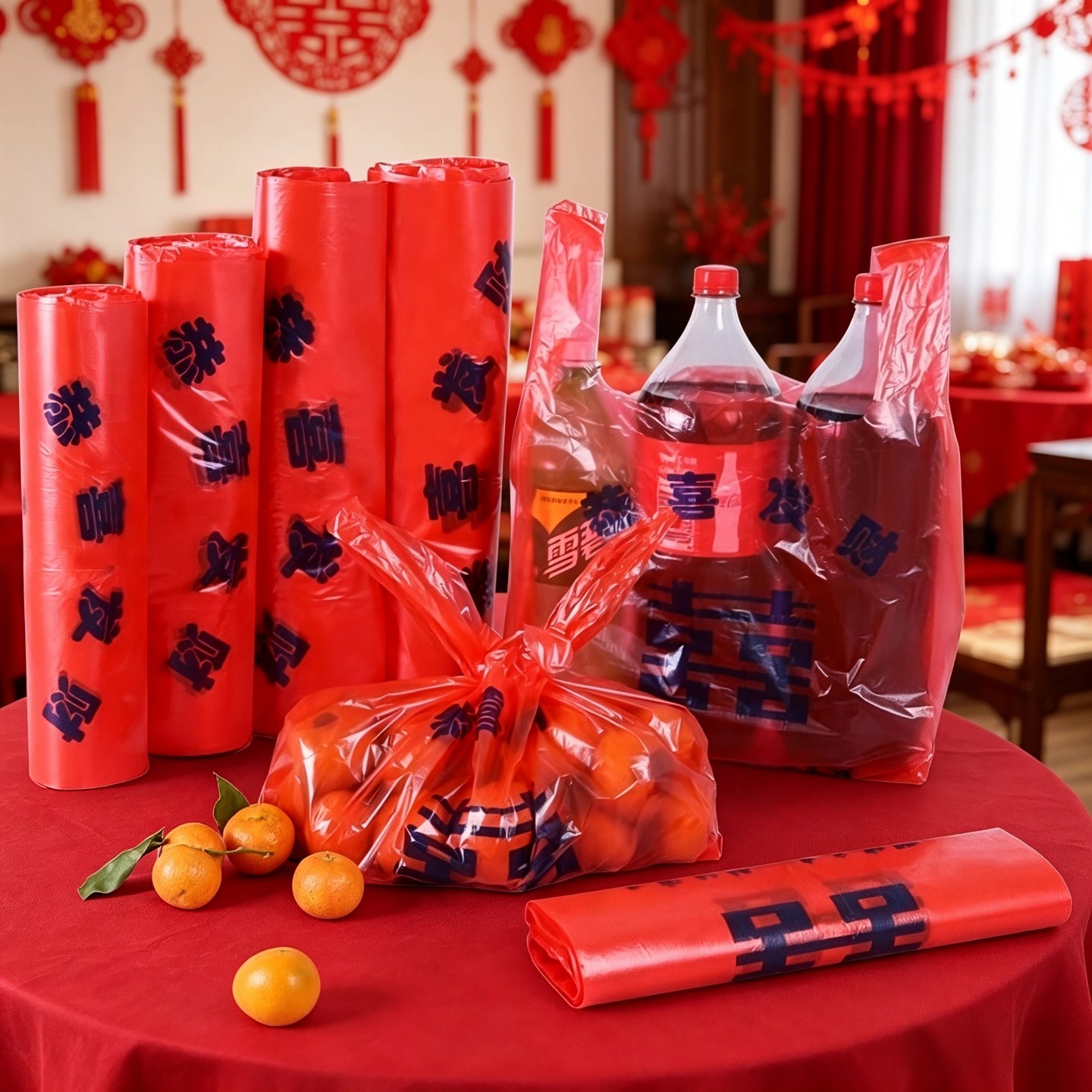 喜庆结婚宴婚庆回礼袋加厚环保红色手提塑料袋双喜马夹袋背心袋子