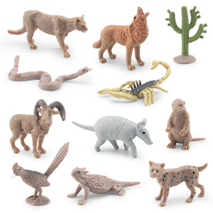 仿真野生沙漠动物模型美洲狮响尾蛇仙人掌土拨鼠土狼蝎子摆件
